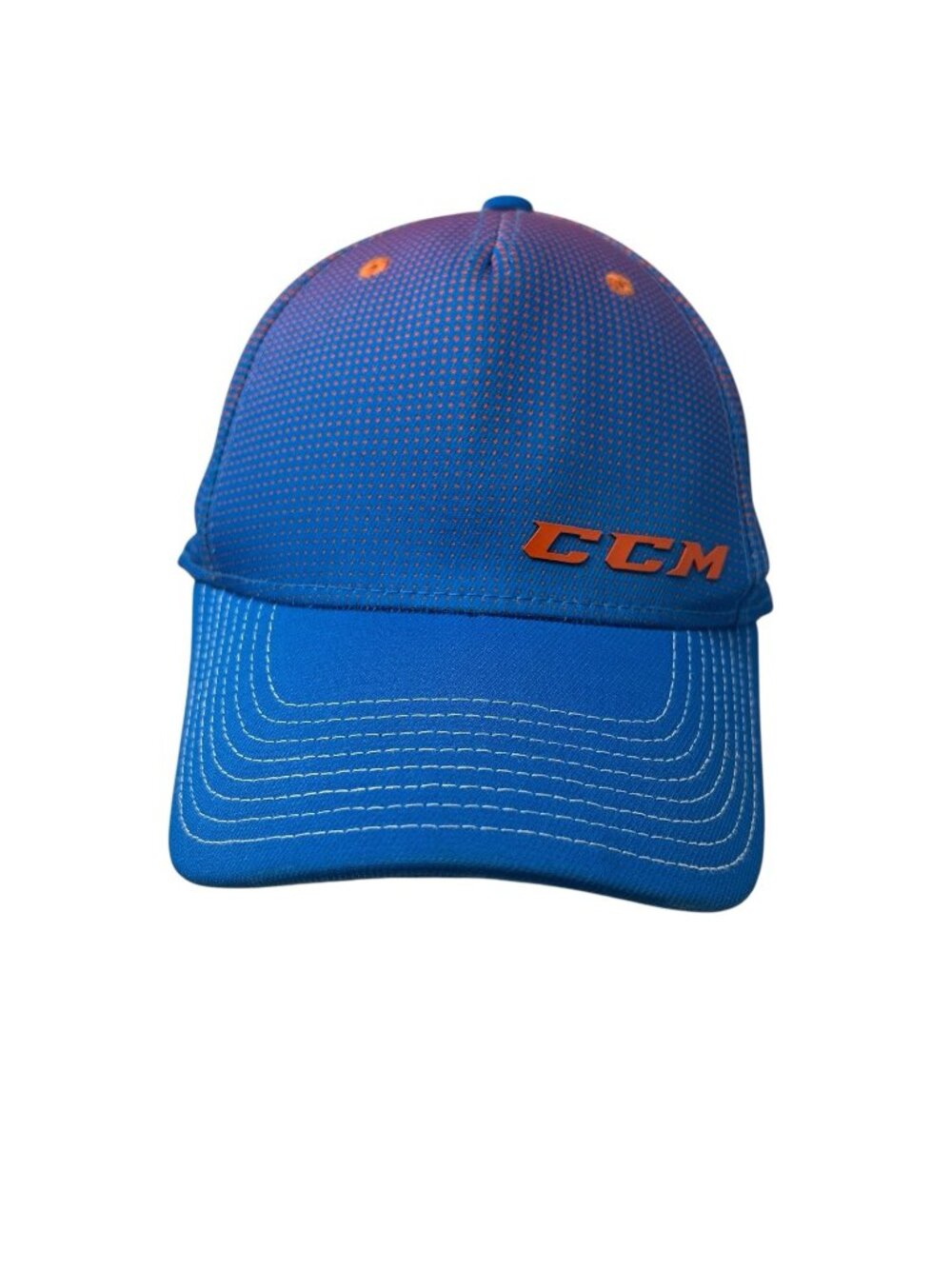 CCM Halftone Structured Flex Fitted Hat Cap S/M Hockey Equipment Blue Orange Dad